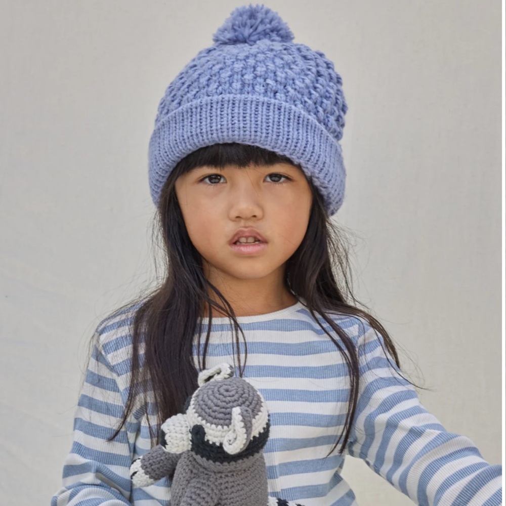 Cozy Knit Pom-Pom Beanie for Kids - Blue